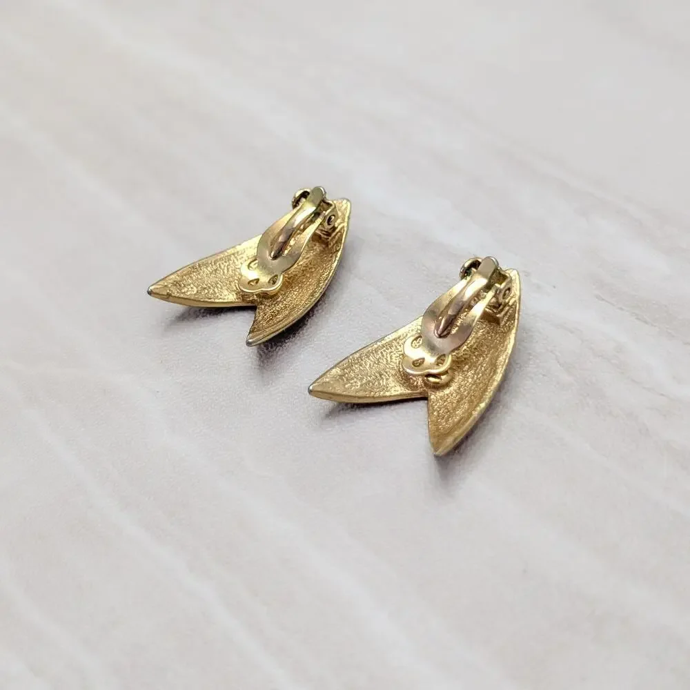 Vintage Clip On Earrings Black & Gold Stylish Retro Statement - Fair Condition